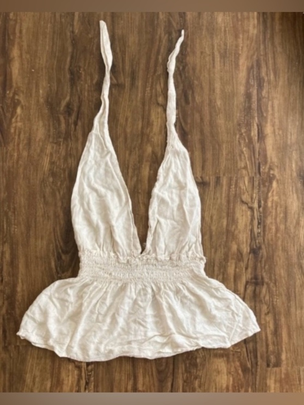 Jolie Cream Deep V Halter Peplum Top